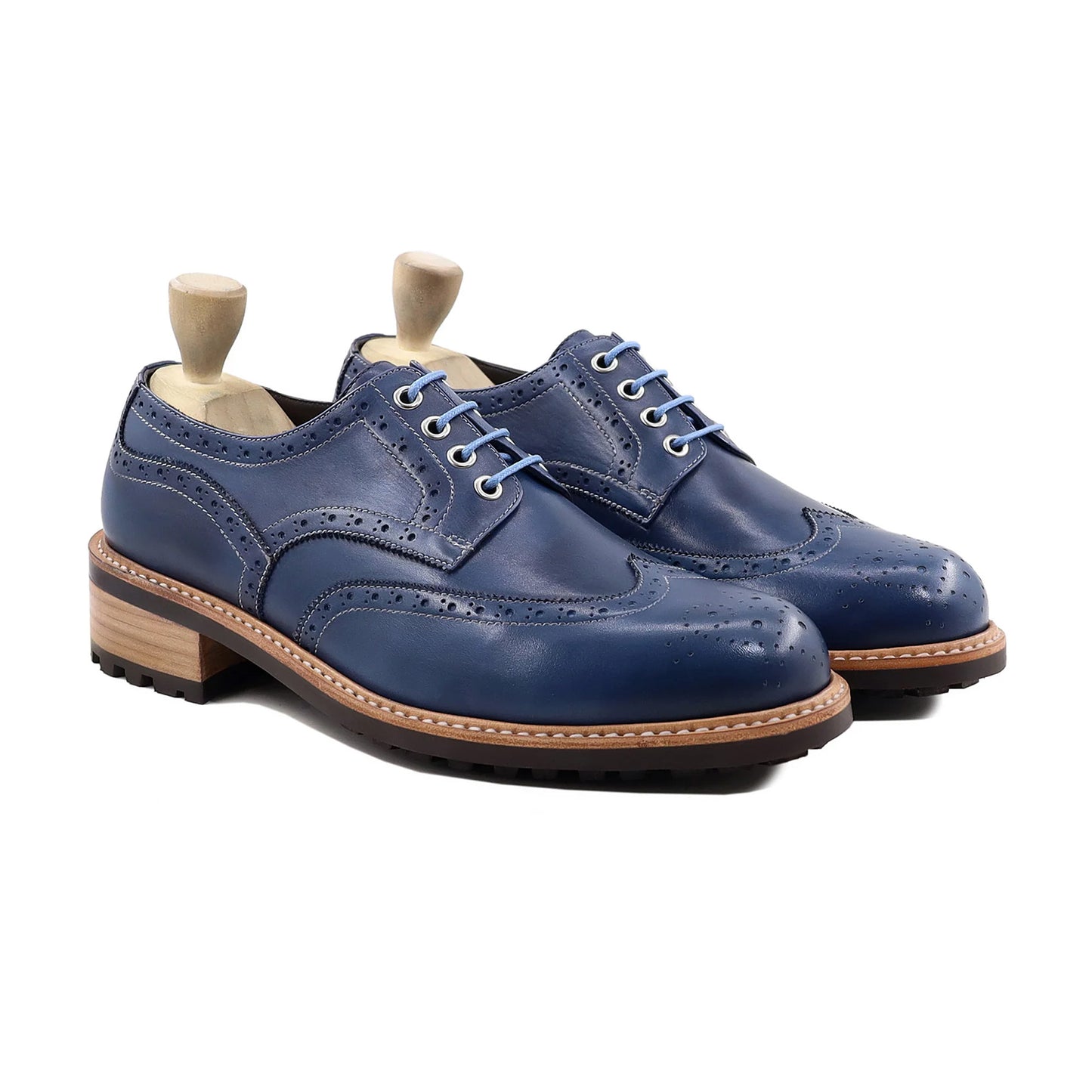 Handmade, Custom Men's Blue Calf Leather Derby Shoe