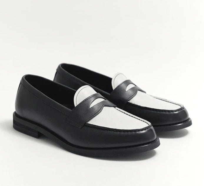 noirtide Hand-Made Custom Black & White Calf Leather Loafer