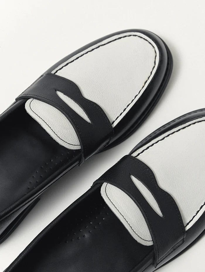 noirtide Hand-Made Custom Black & White Calf Leather Loafer