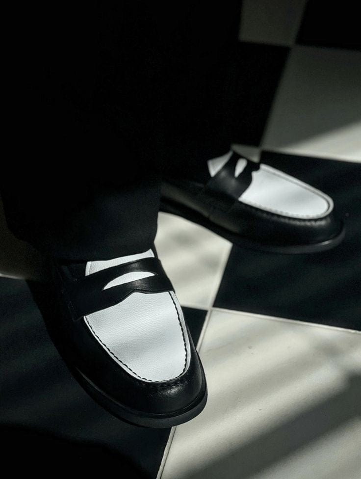 noirtide Hand-Made Custom Black & White Calf Leather Loafer