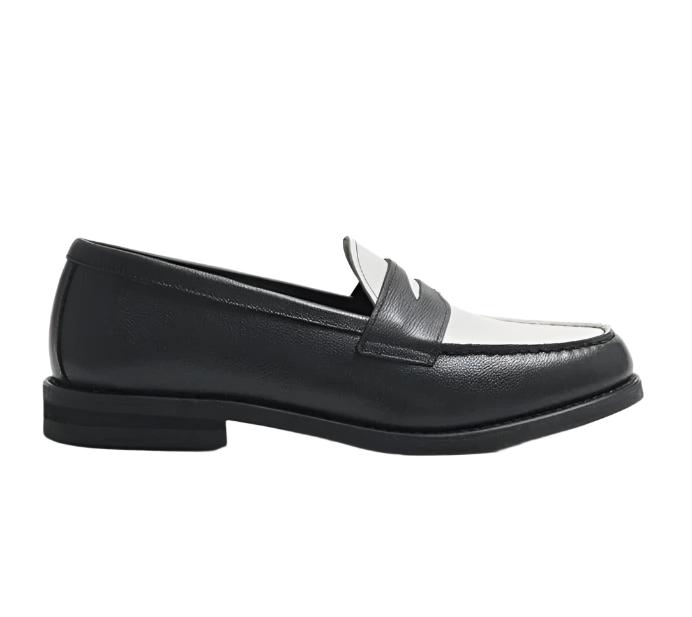 noirtide Hand-Made Custom Black & White Calf Leather Loafer