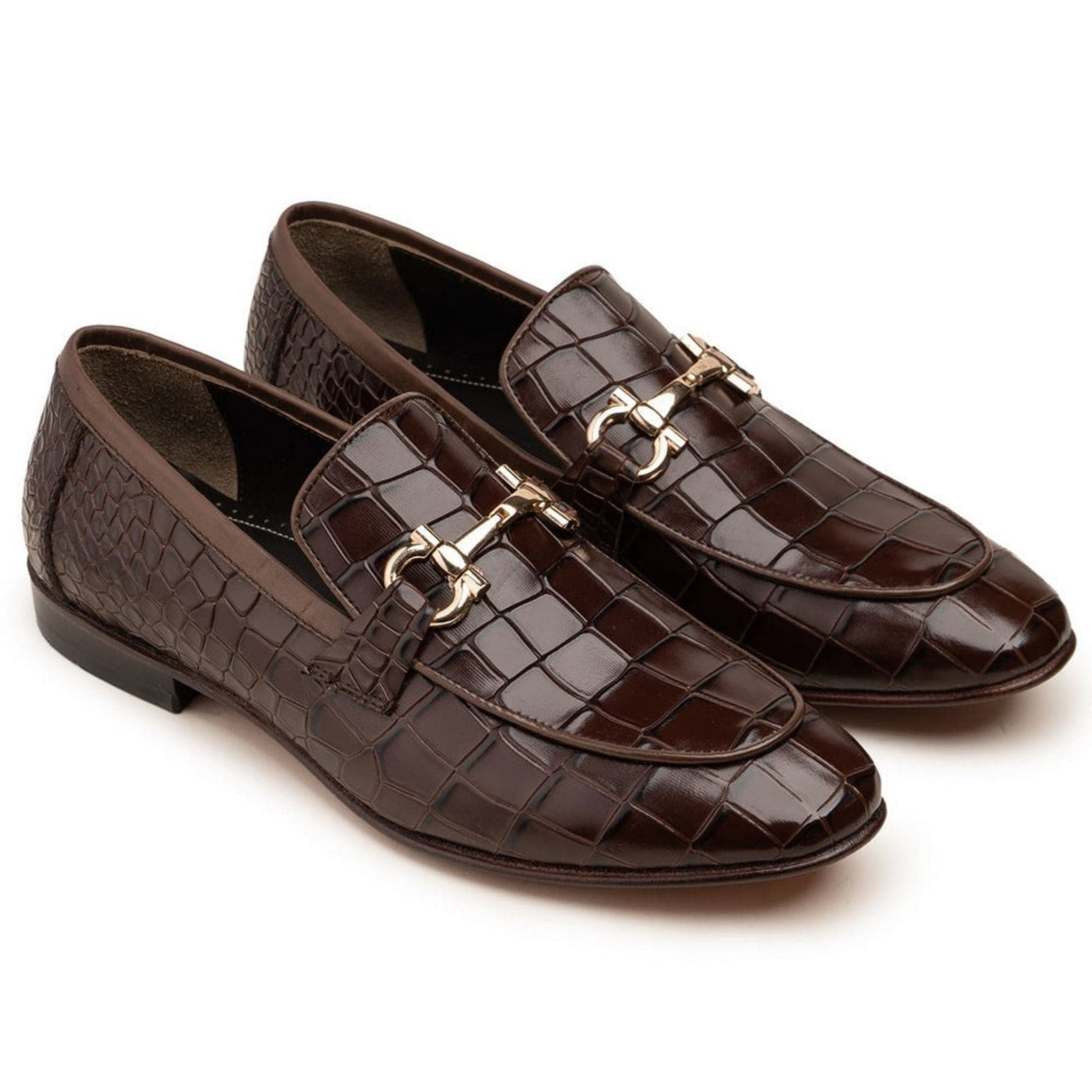 noirtide Hand-Made Custom Dark Brown Crocodile Pattern Leather Loafers