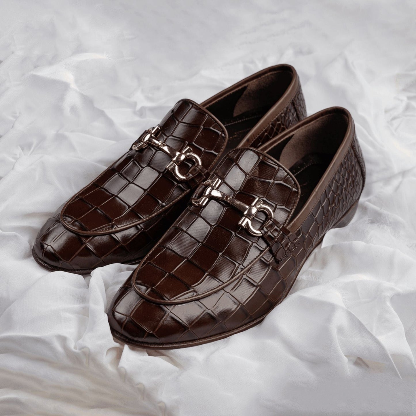 noirtide Hand-Made Custom Dark Brown Crocodile Pattern Leather Loafers