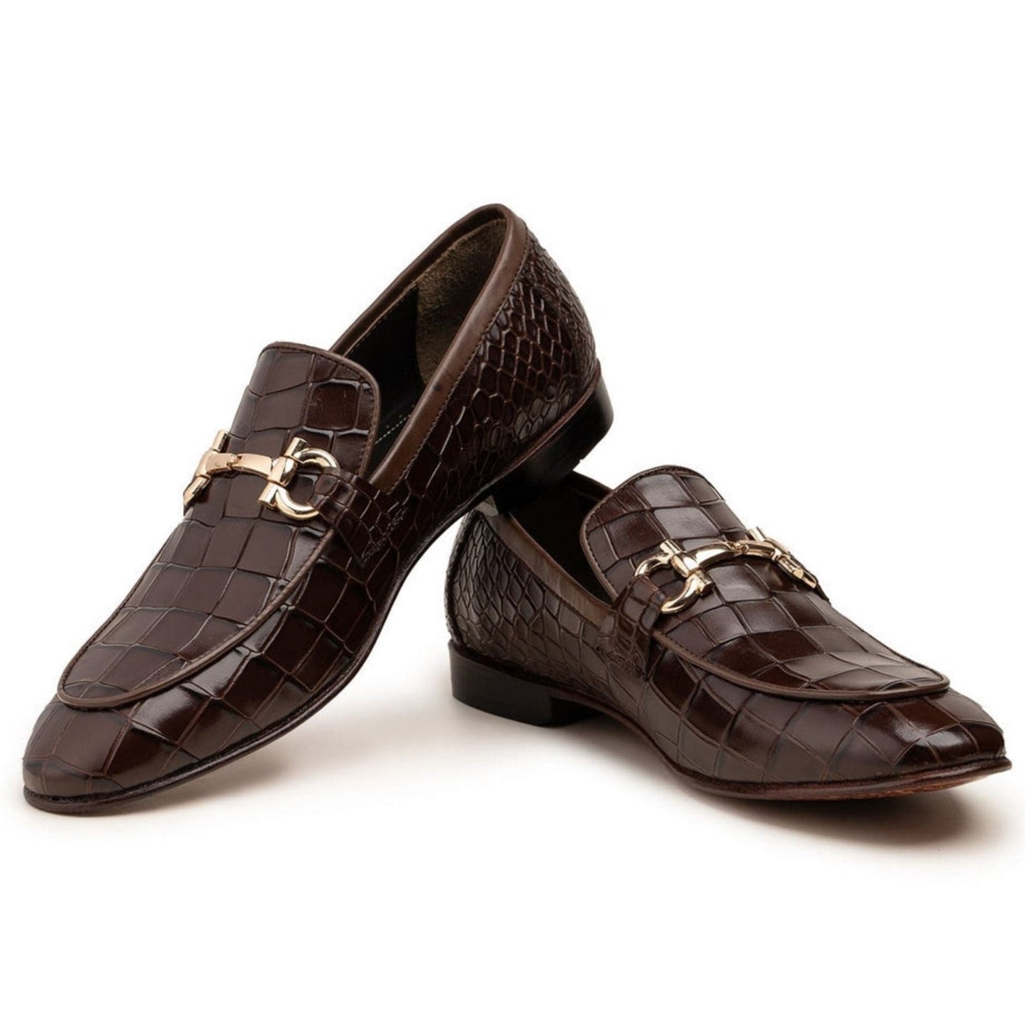 noirtide Hand-Made Custom Dark Brown Crocodile Pattern Leather Loafers