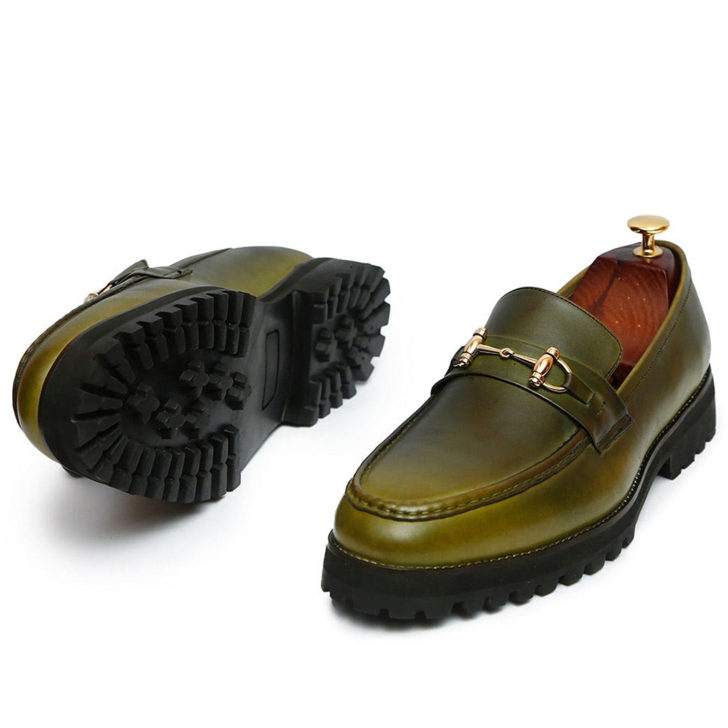 noirtide Hand-Made Custom Men's Green Calf Leather Chunky Loafer