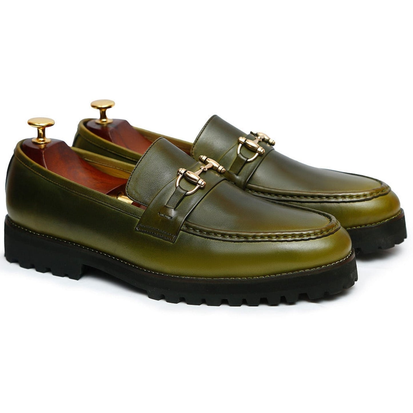 noirtide Hand-Made Custom Men's Green Calf Leather Chunky Loafer