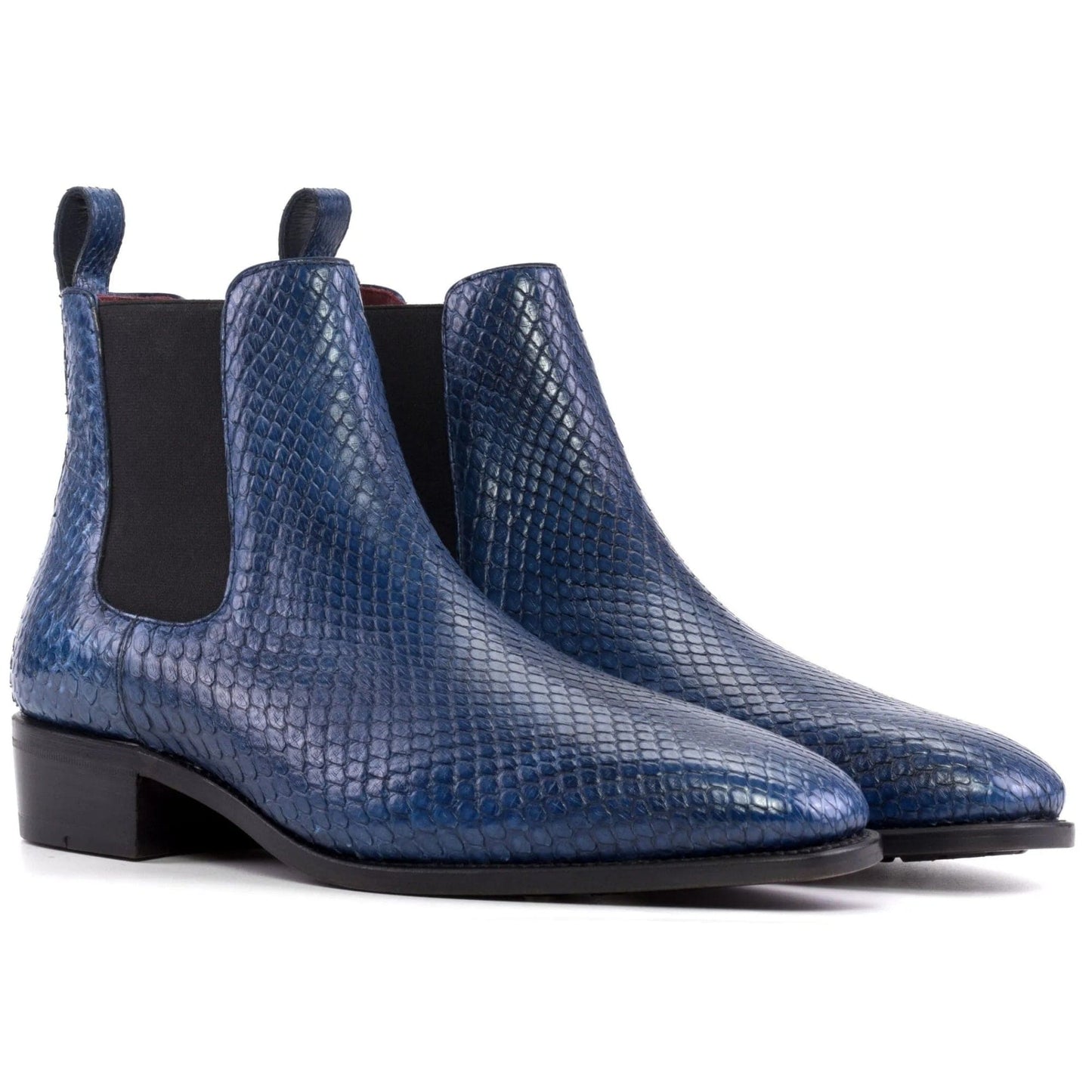 noirtide Handmade Bespoke Snake Pattern Blue Leather Chelsea Boots For Men