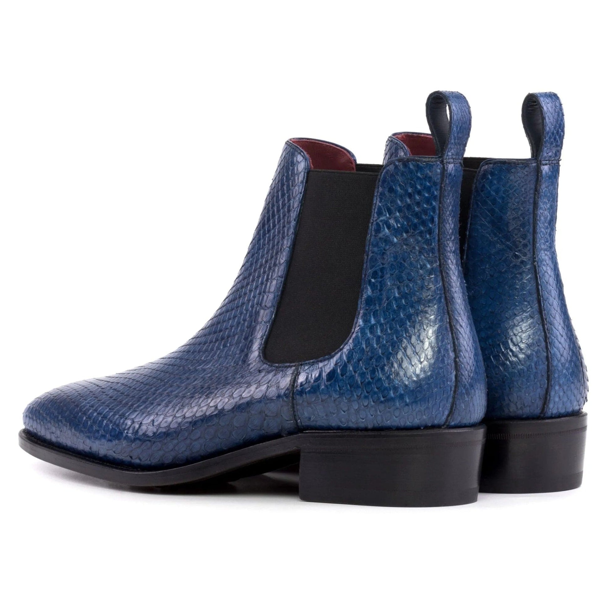 noirtide Handmade Bespoke Snake Pattern Blue Leather Chelsea Boots For Men