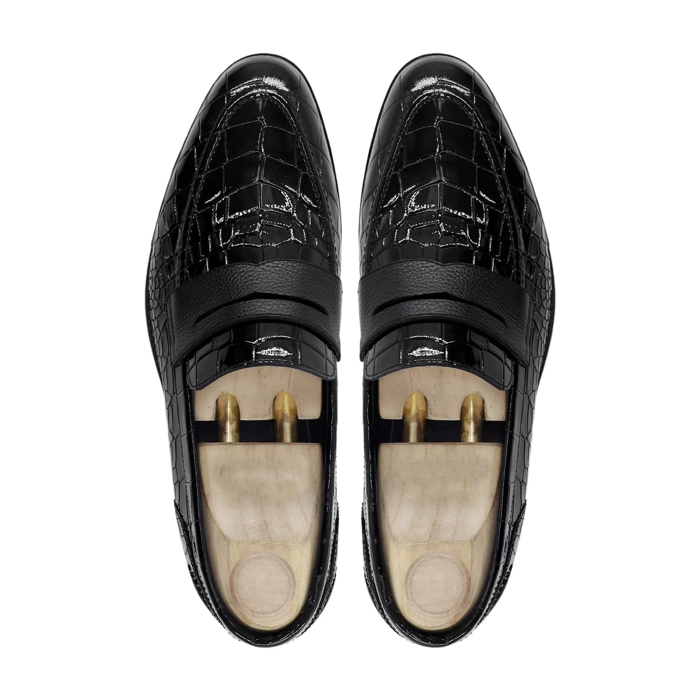 Noirtide Handmade Custom Black Crocodile Pattern Leather Mens Loafers