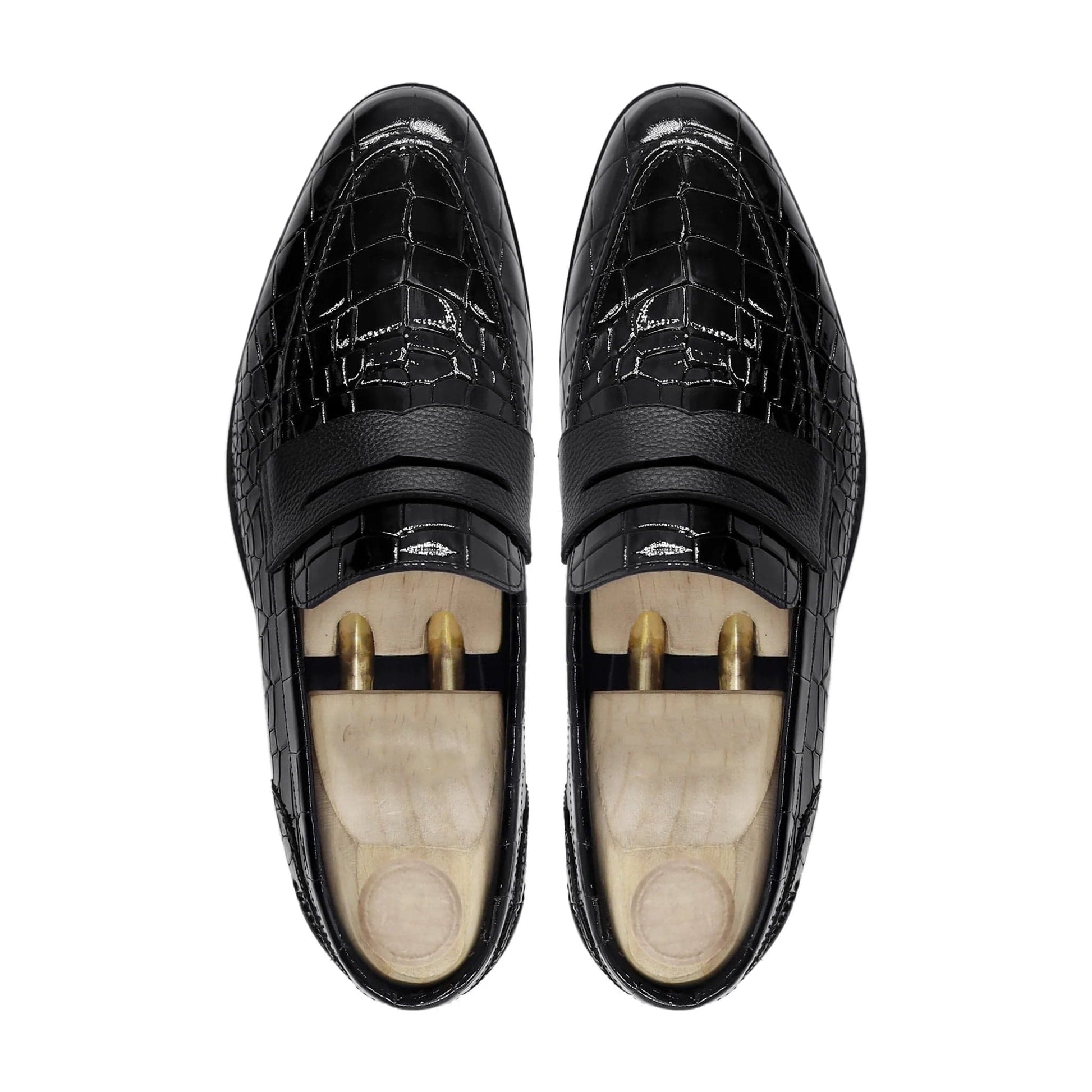 Noirtide Handmade Custom Black Crocodile Pattern Leather Mens Loafers