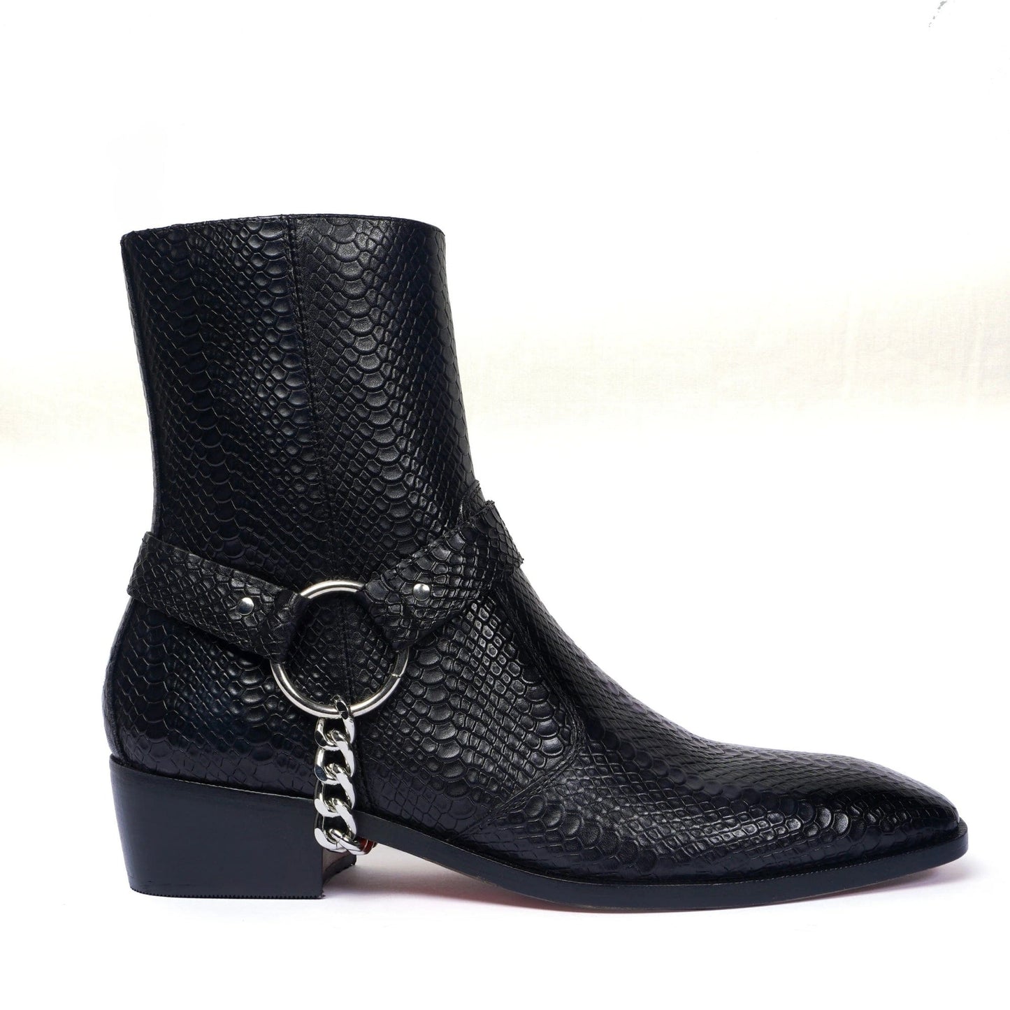 noirtide Handmade Custom Black Leather Crocodile Pattern Jodhpur Boot For Mens