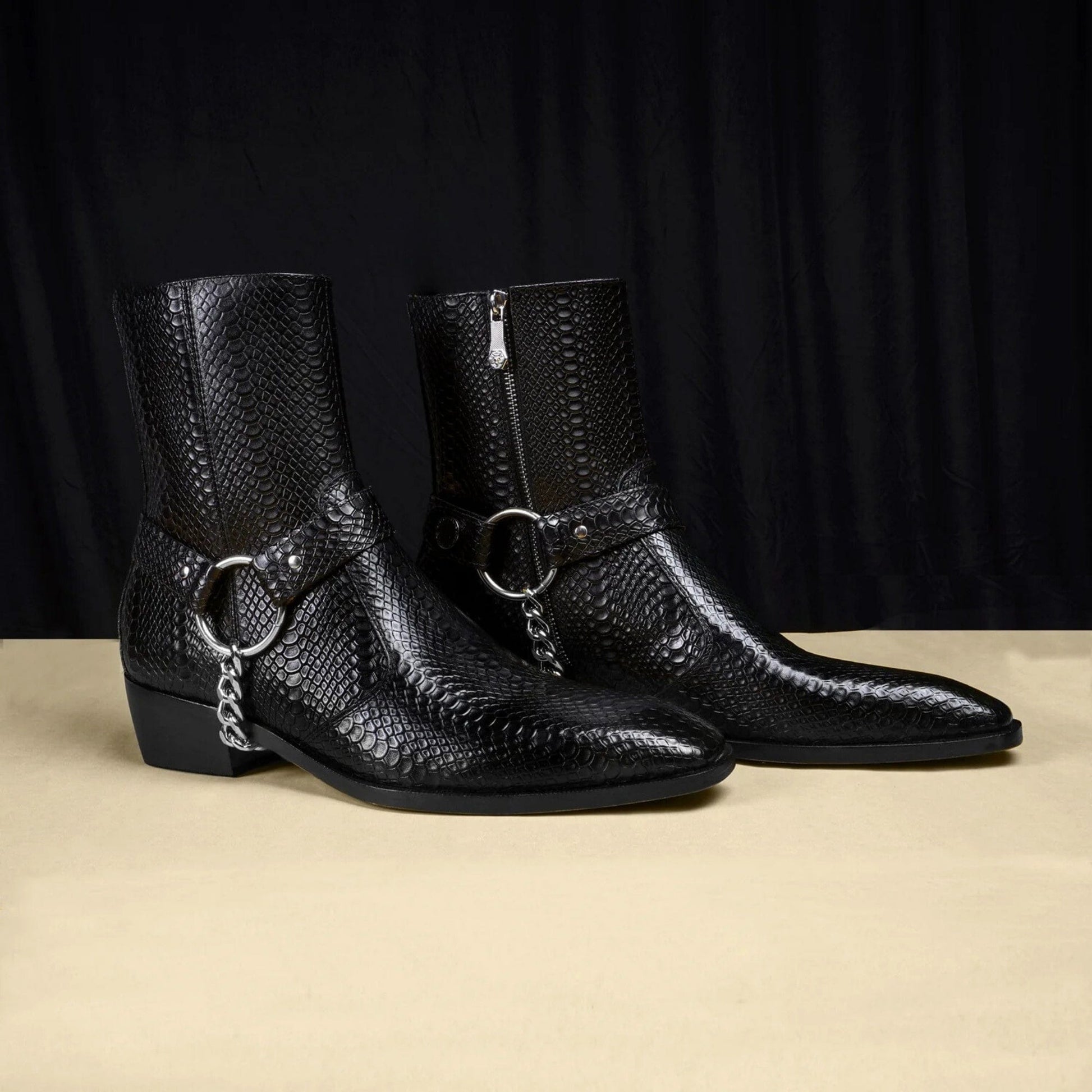 noirtide Handmade Custom Black Leather Crocodile Pattern Jodhpur Boot For Mens