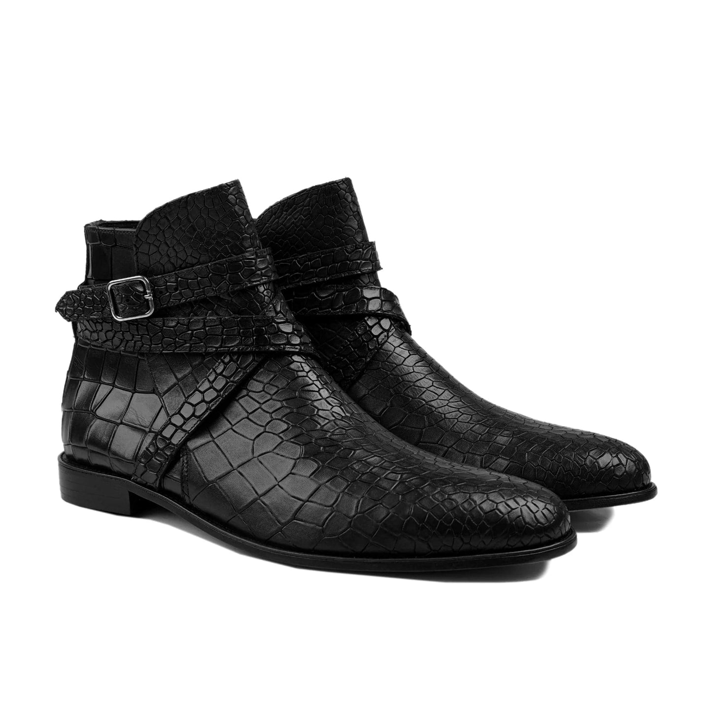 noirtide Handmade Custom Black Leather Crocodile Pattern Jodhpur Boots For Men