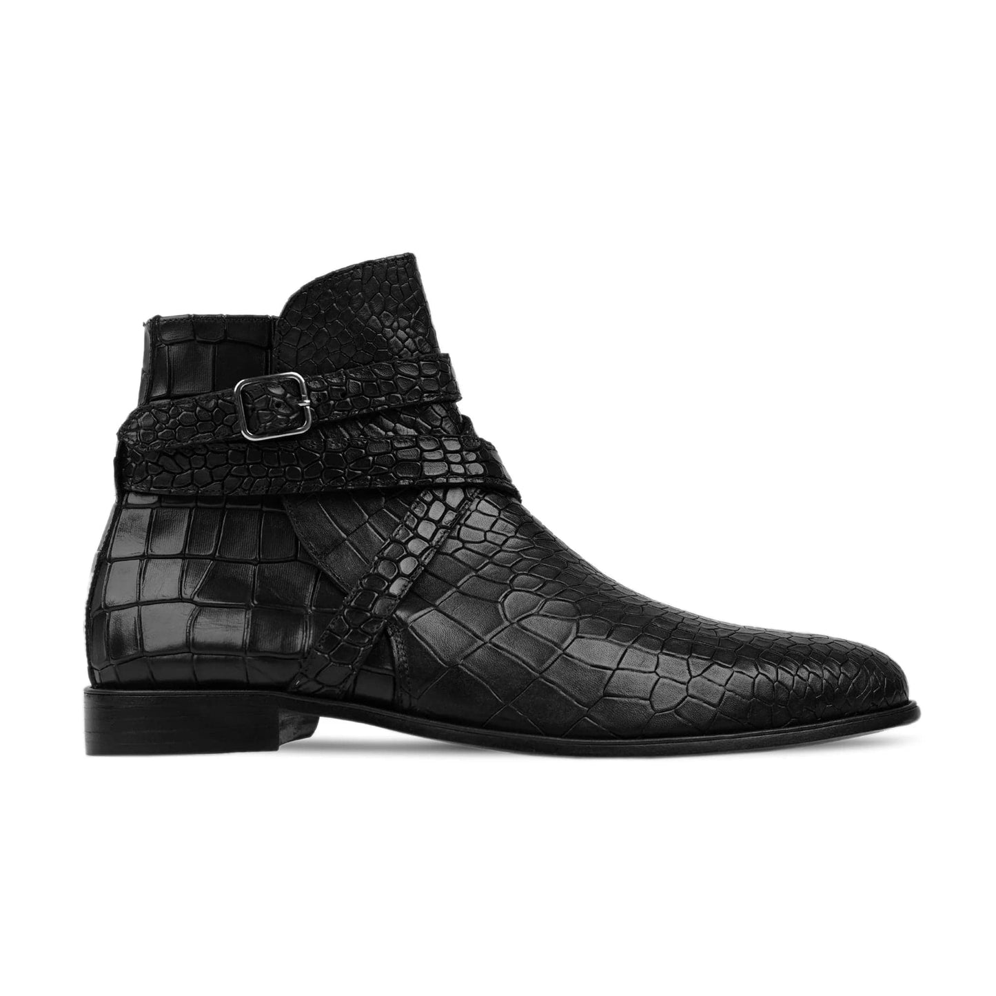 noirtide Handmade Custom Black Leather Crocodile Pattern Jodhpur Boots For Men