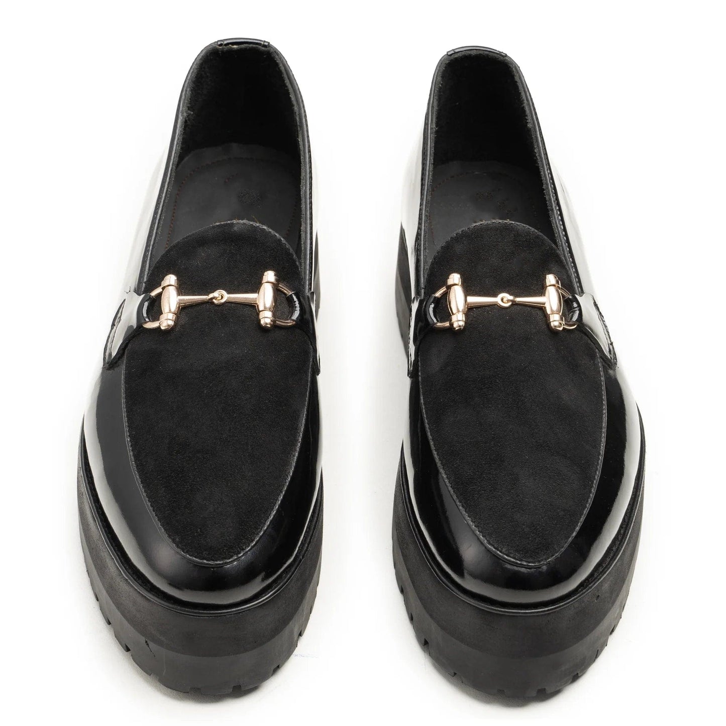 Noirtide Handmade Custom Black Pattern Leather Mens Chunky Loafers