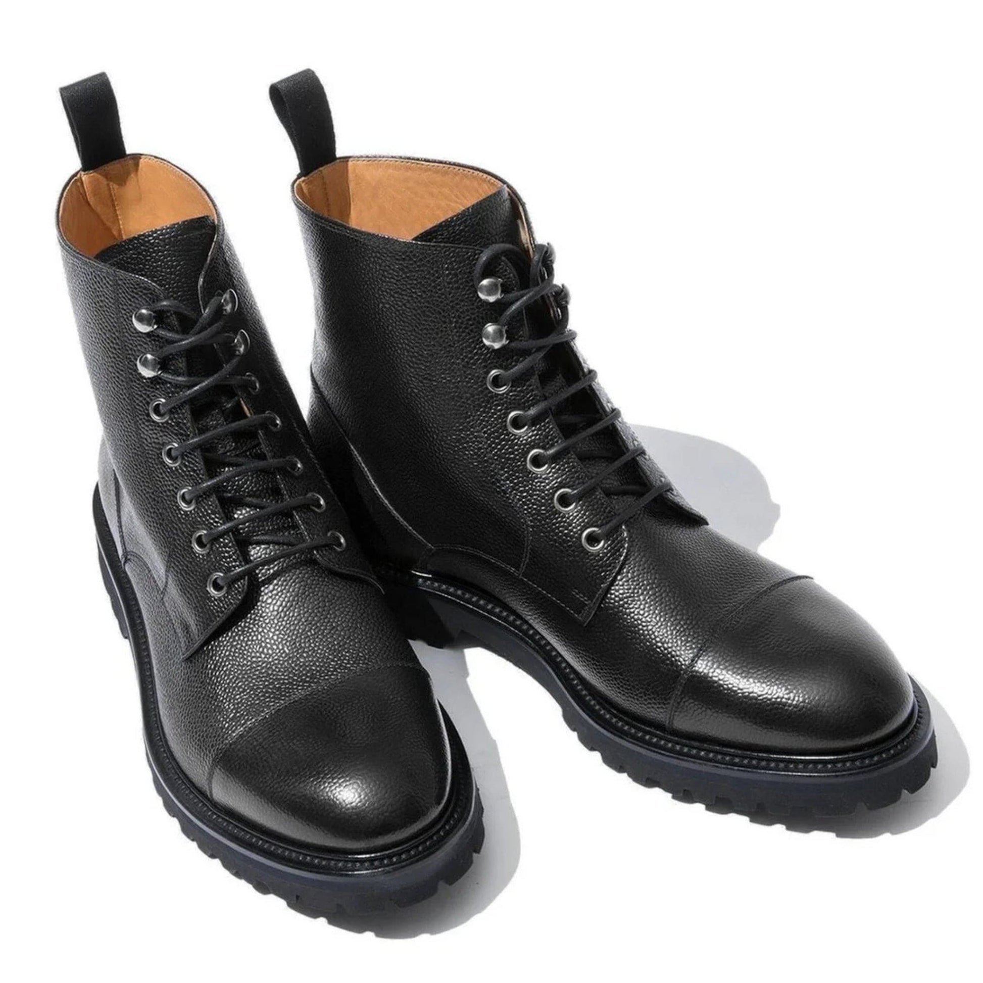 noirtide Handmade Custom Black Pebble Grain Leather Boots For Men