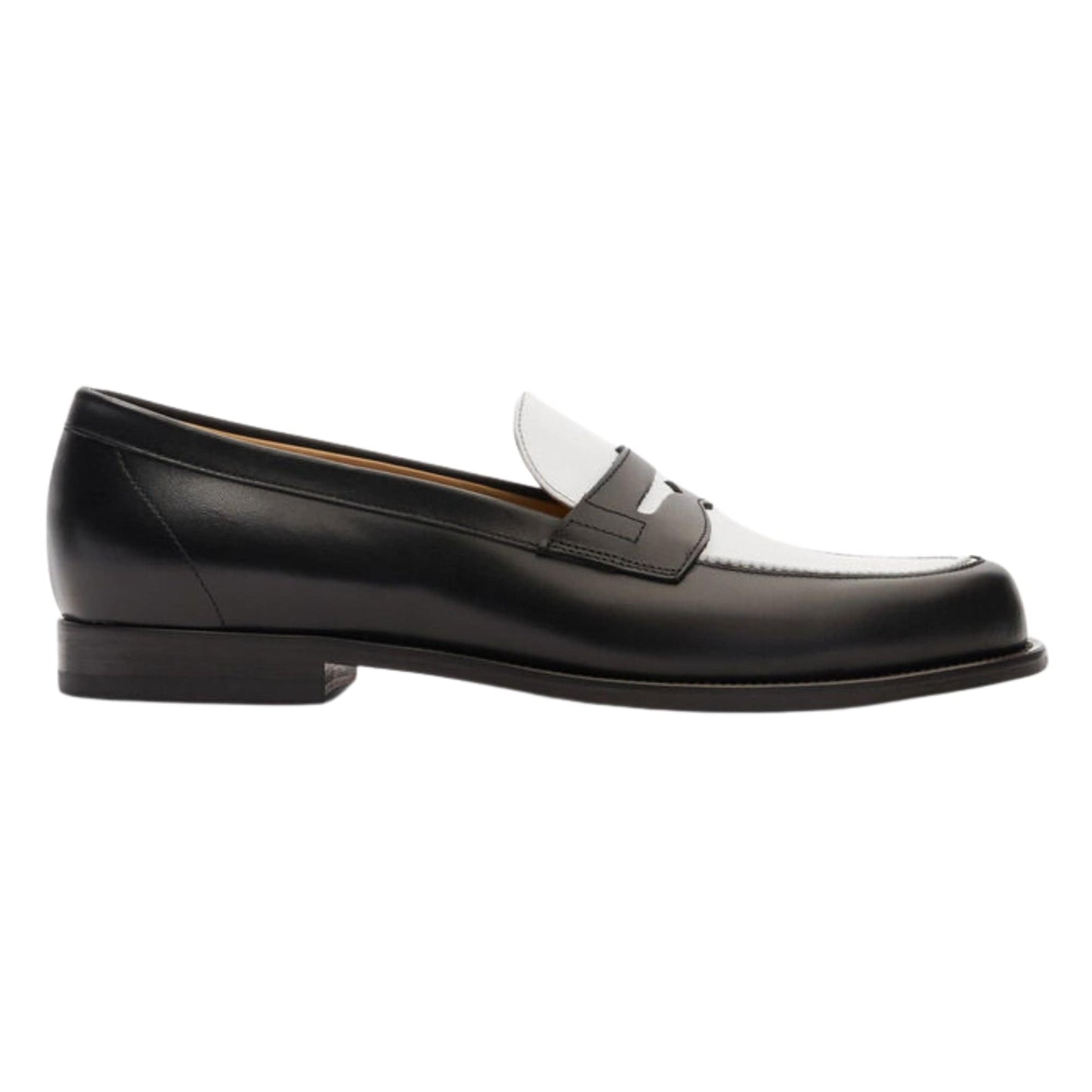 Noirtide Handmade Custom Black & White Calf Leather Mens Loafers