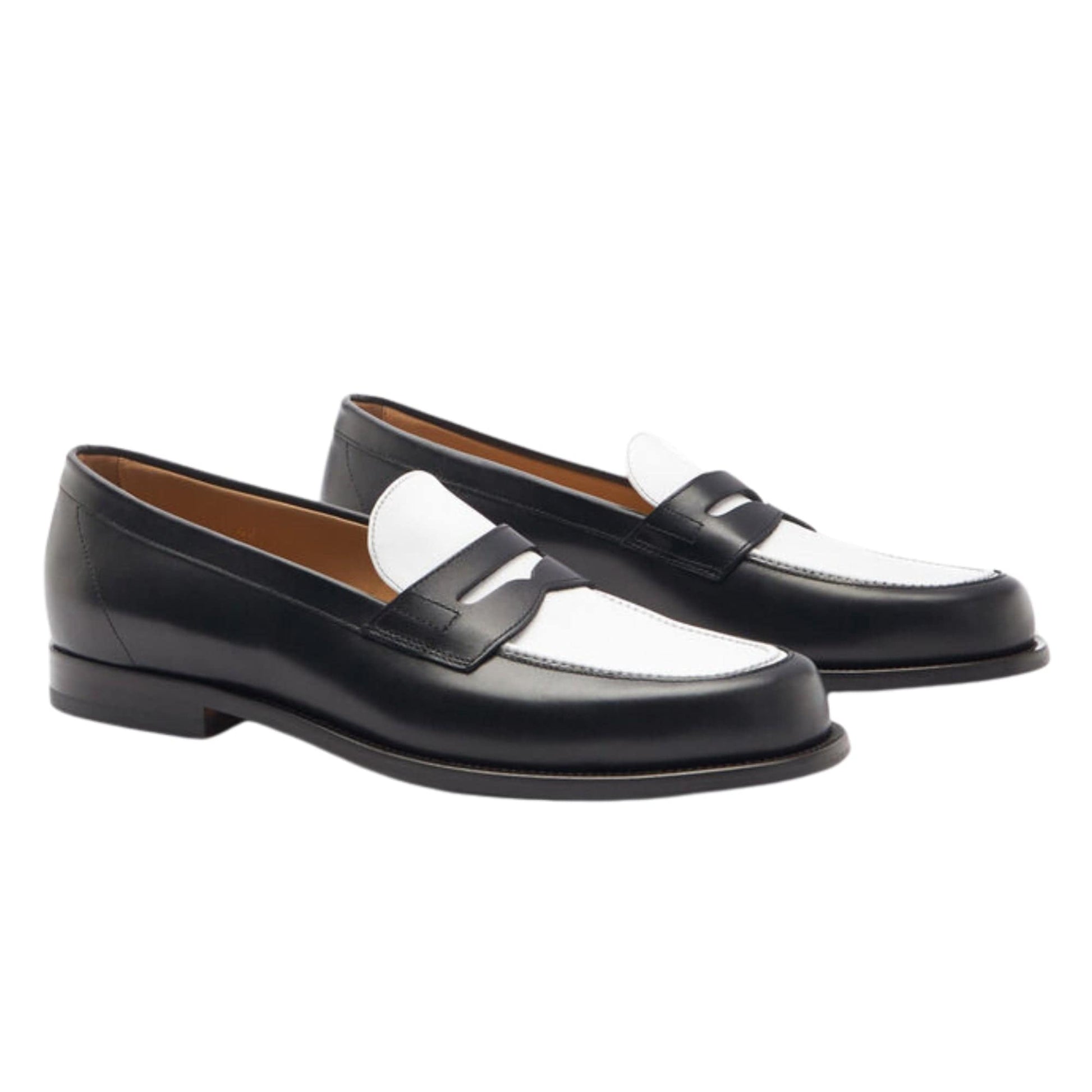 Noirtide Handmade Custom Black & White Calf Leather Mens Loafers