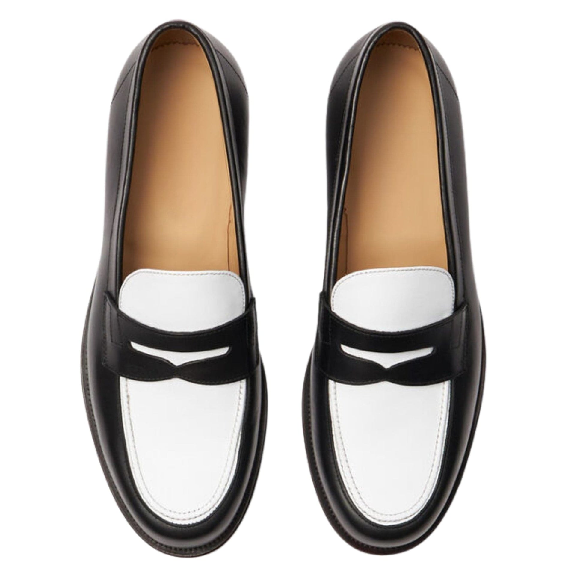 Noirtide Handmade Custom Black & White Calf Leather Mens Loafers