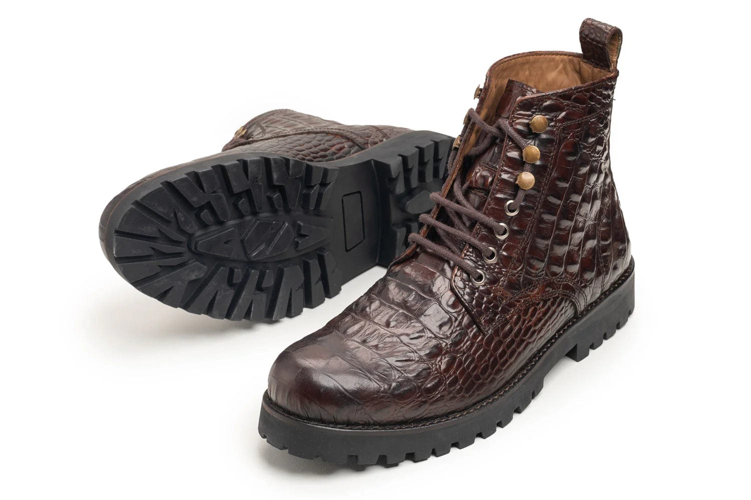 noirtide Handmade Custom Brown Crocodile Pattern Leather Laceup Boots For Men