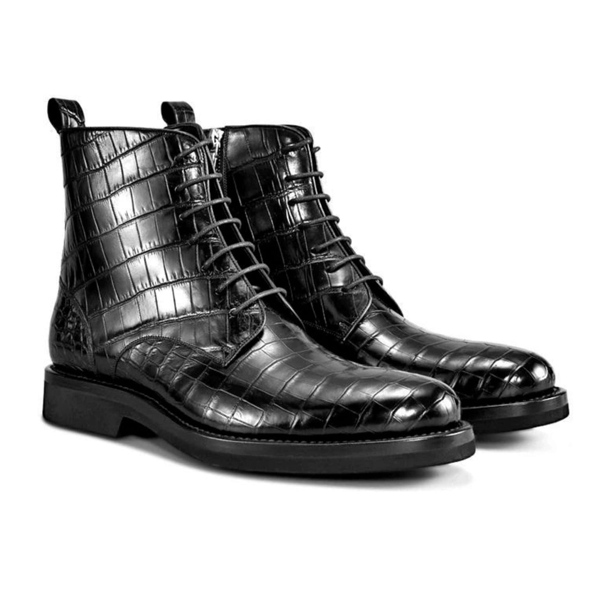 noirtide Handmade Custom Crocodile Pattern Leather Boots For Men