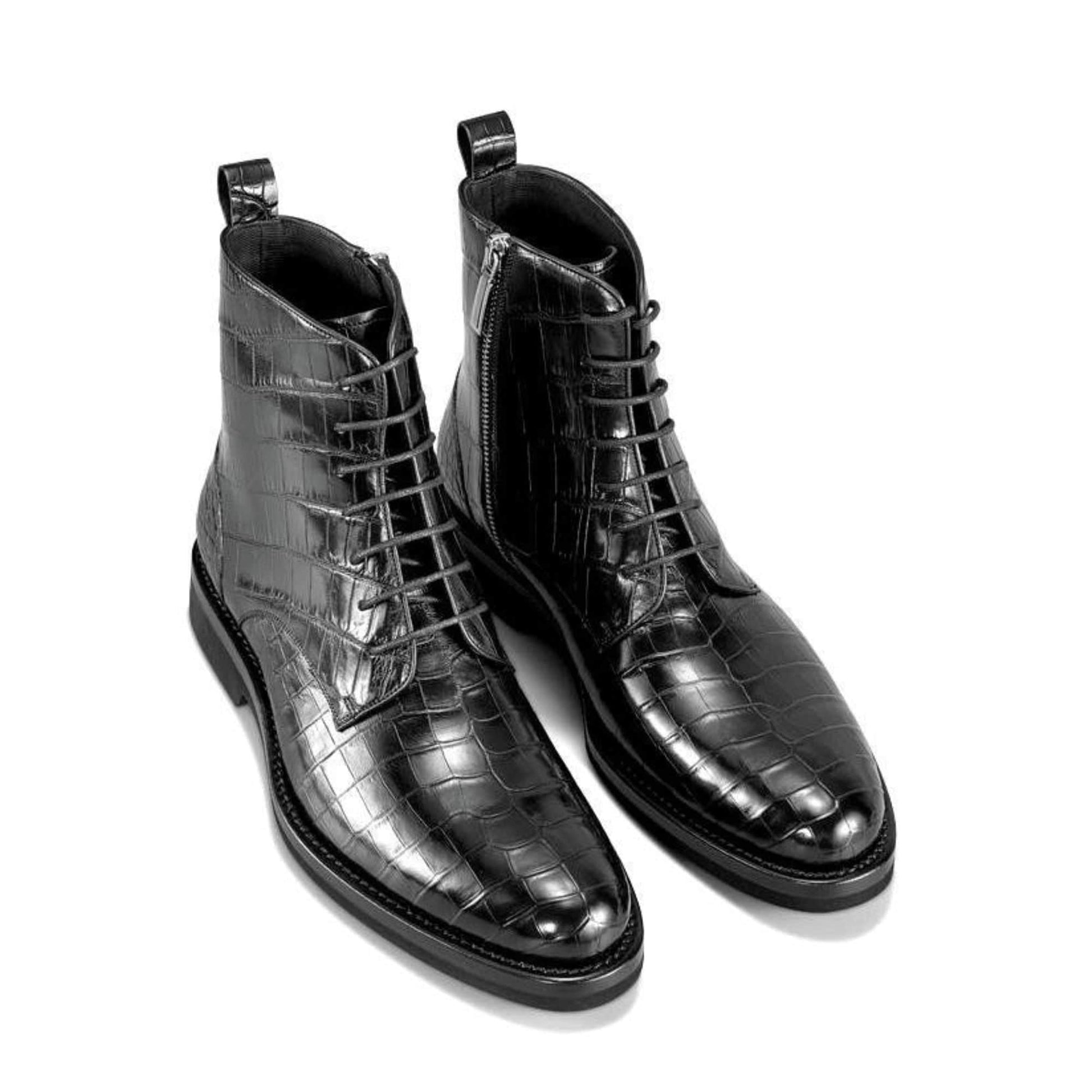 noirtide Handmade Custom Crocodile Pattern Leather Boots For Men