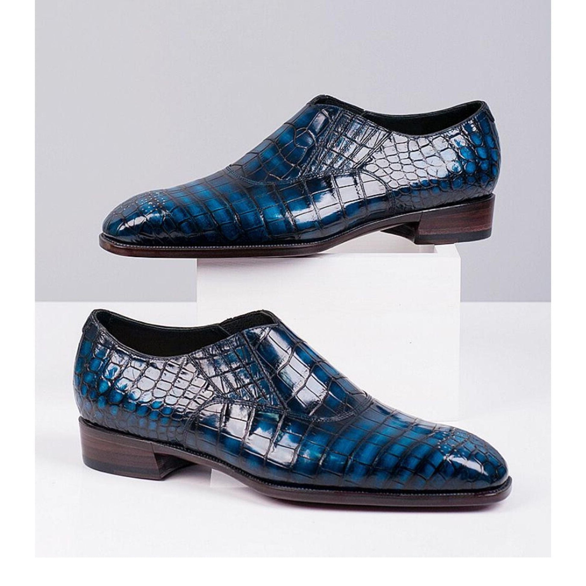 noirtide Handmade, Custom Crocodile Pattern Leather Loafer