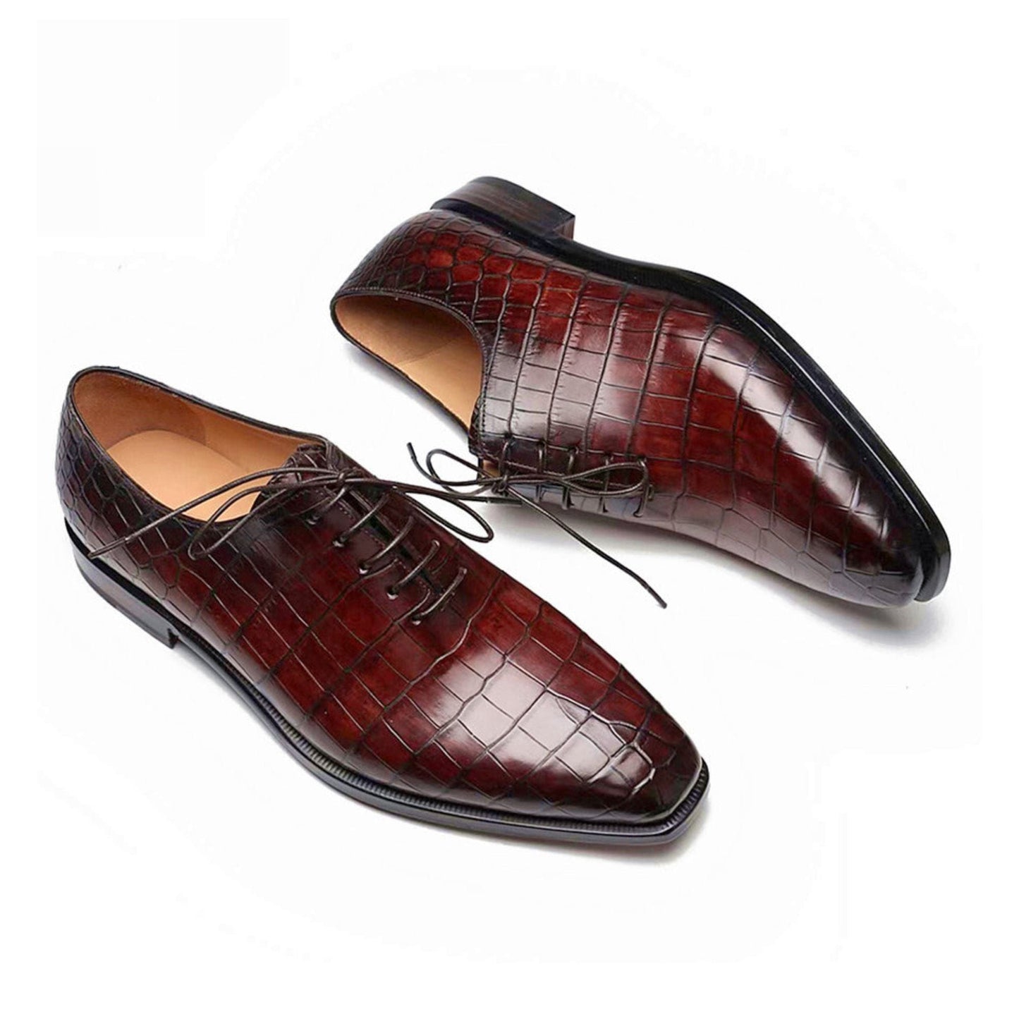 noirtide Handmade, Custom Crocodile Pattern Leather Men Wholecut Shoes