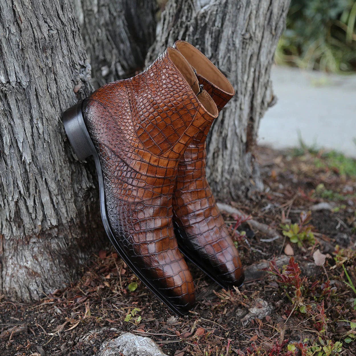 noirtide Handmade Custom Crocodile Print Leather Ankle Boots For Men