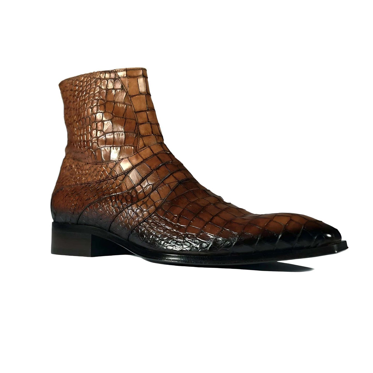 noirtide Handmade Custom Crocodile Print Leather Ankle Boots For Men