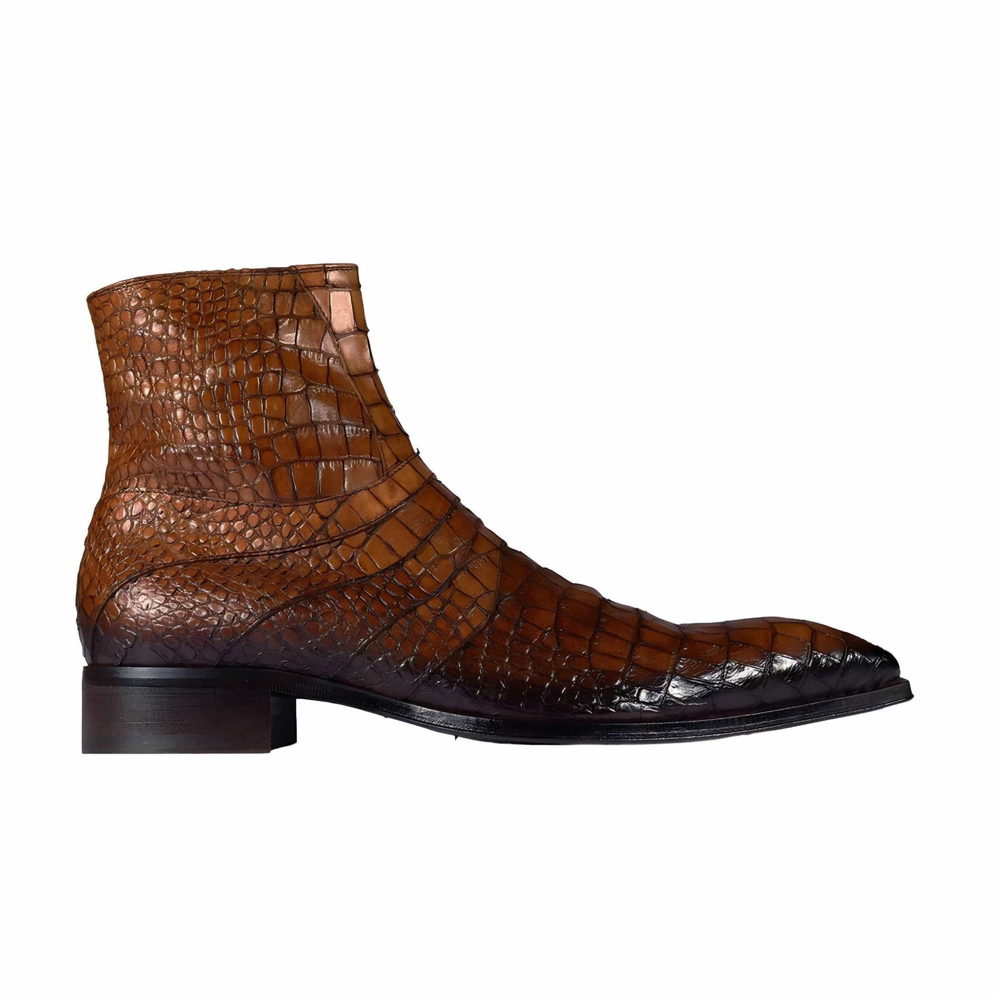 noirtide Handmade Custom Crocodile Print Leather Ankle Boots For Men