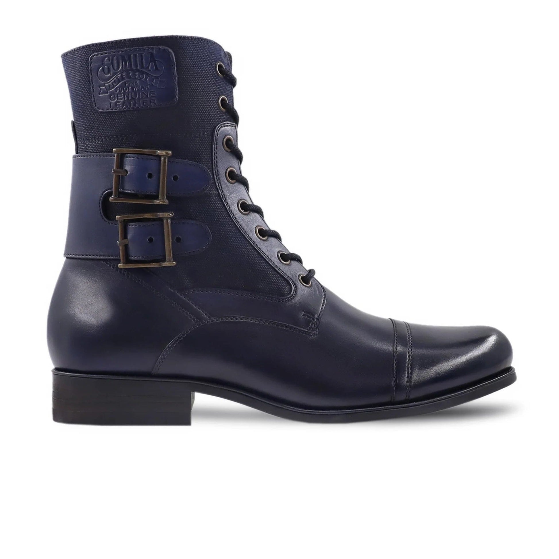 noirtide Handmade Custom Dark Blue Leather Laceup Boots For Men