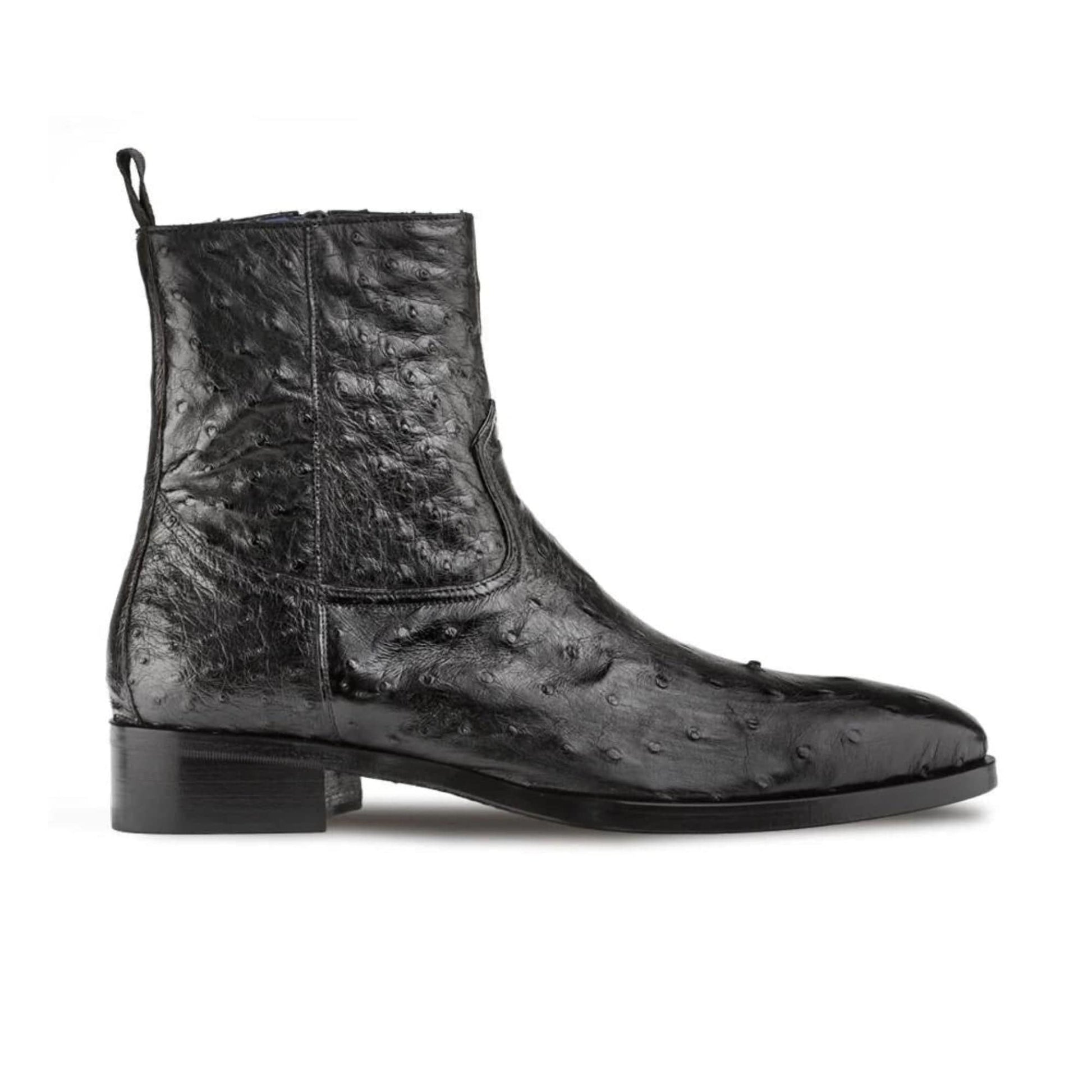 noirtide Handmade Custom Exotic Ostrich Straight-Heel Zipper Boots