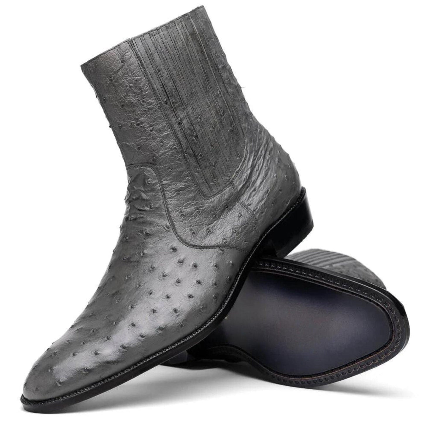 noirtide Handmade Custom Gray Leather Ankle Boots For Men