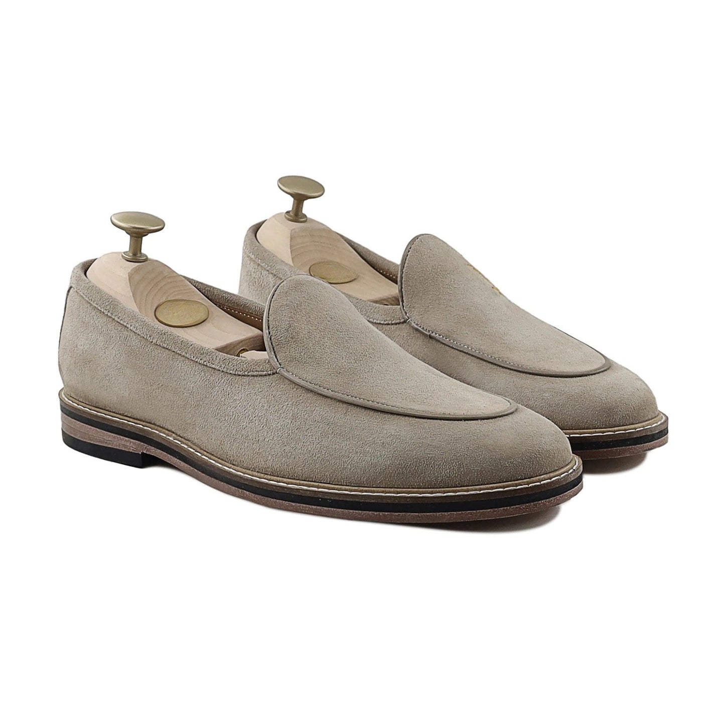 Noirtide Handmade Custom Gray Suede Leather Mens Loafers