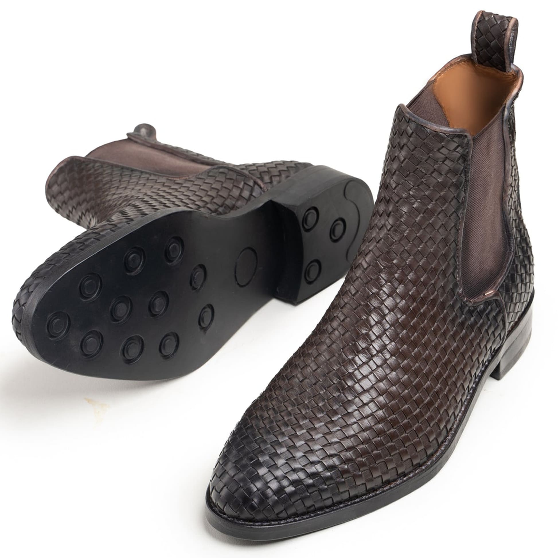 noirtide Handmade Custom Hand-Woven Leather Chelsea Boots