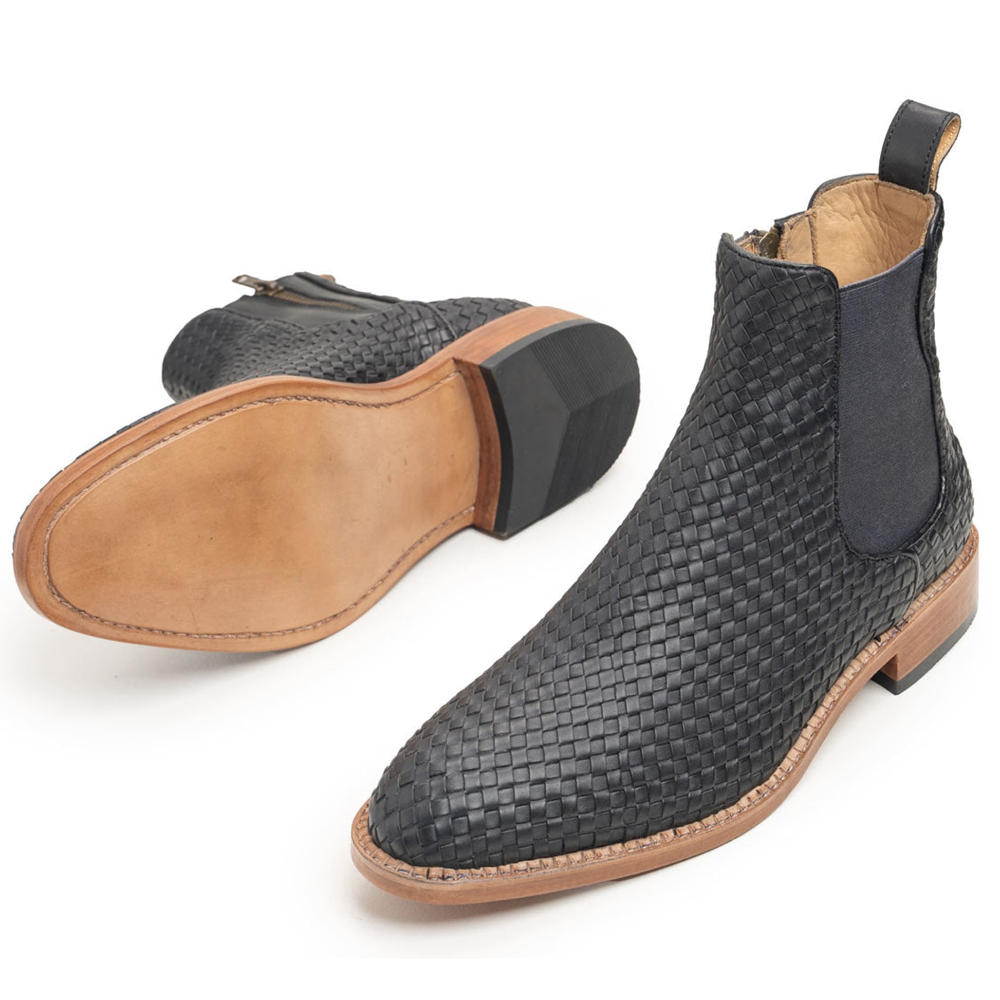 noirtide Handmade Custom Hand-Woven Leather Chelsea Boots