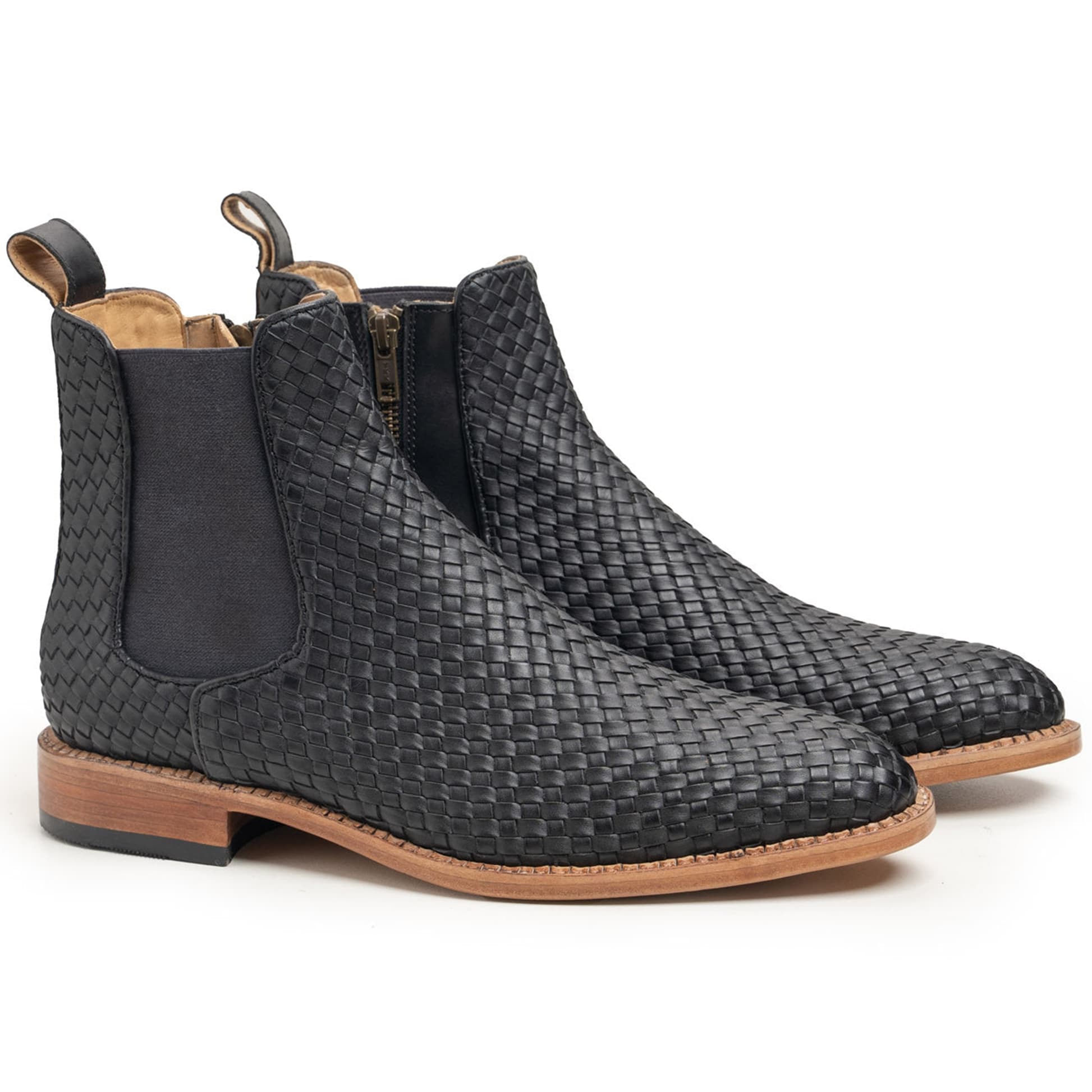 noirtide Handmade Custom Hand-Woven Leather Chelsea Boots