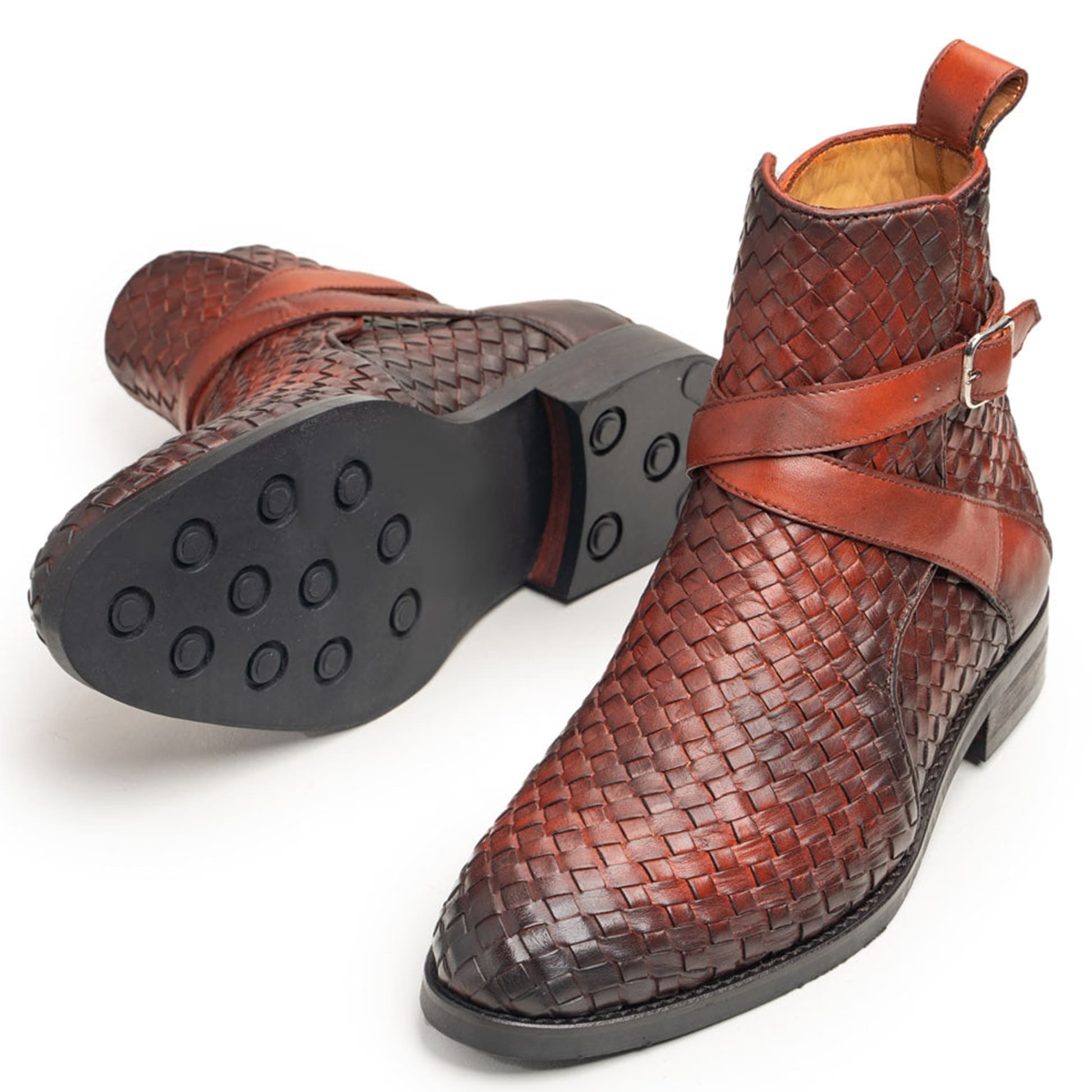 noirtide Handmade Custom Hand-Woven Leather Jodhpur Boots