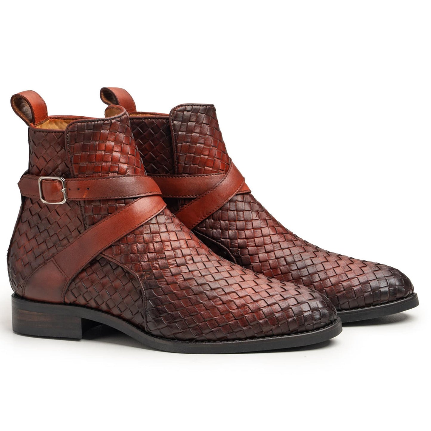 noirtide Handmade Custom Hand-Woven Leather Jodhpur Boots