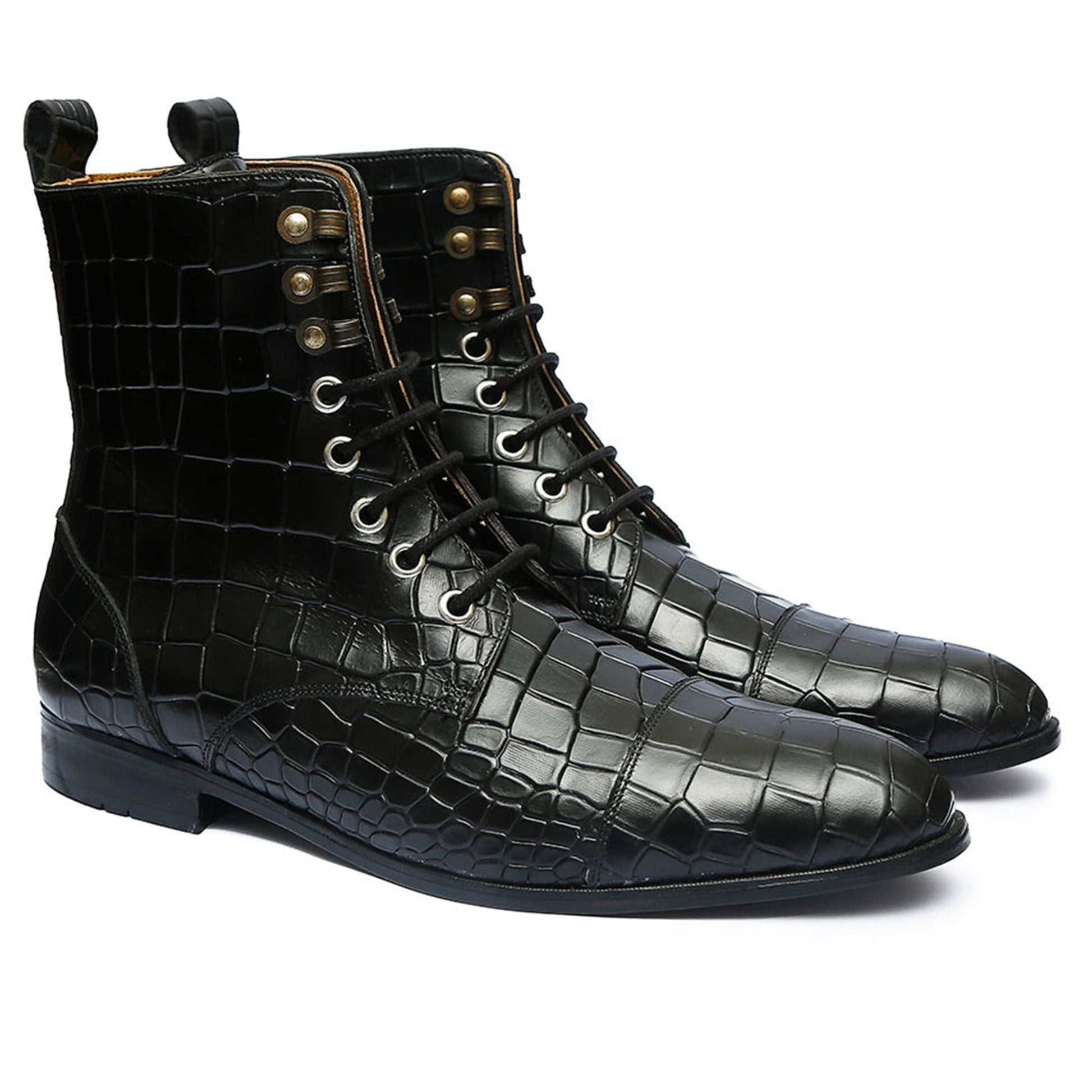 noirtide Handmade Custom Leather Crocodile Boots For Men