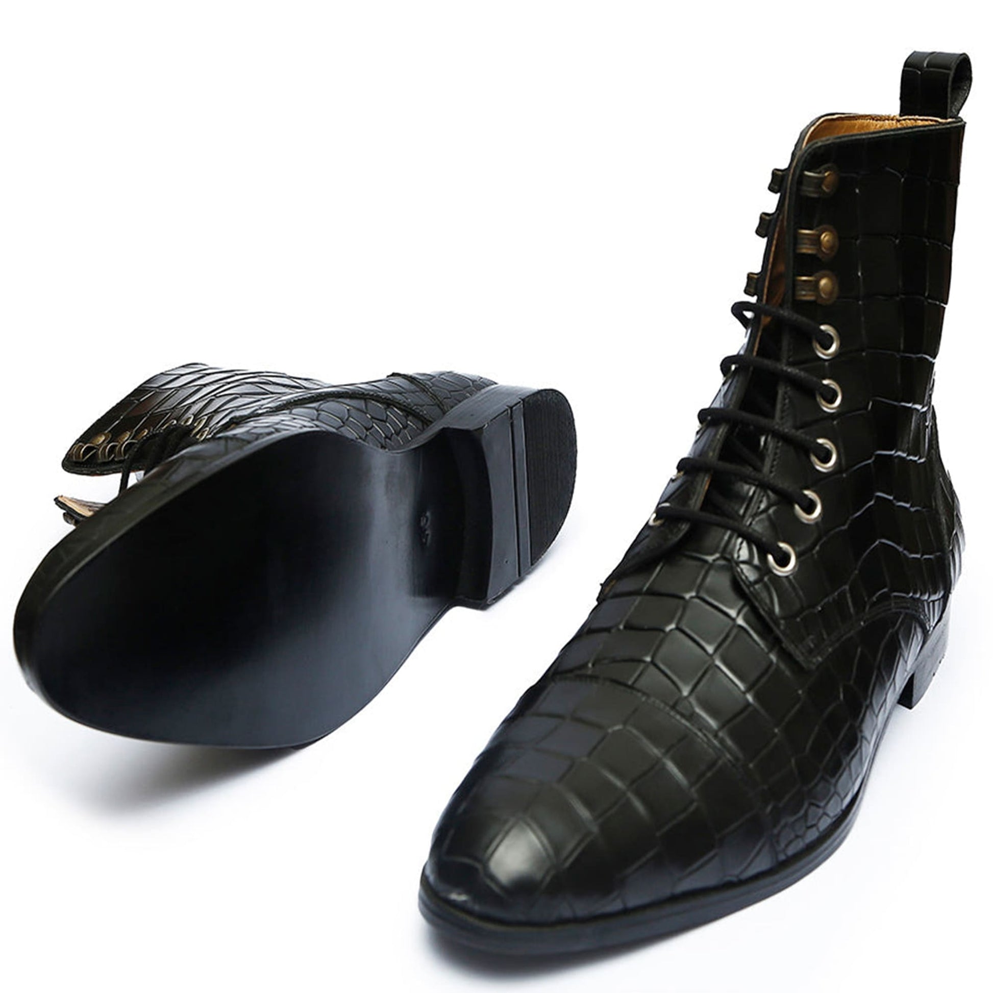 noirtide Handmade Custom Leather Crocodile Boots For Men