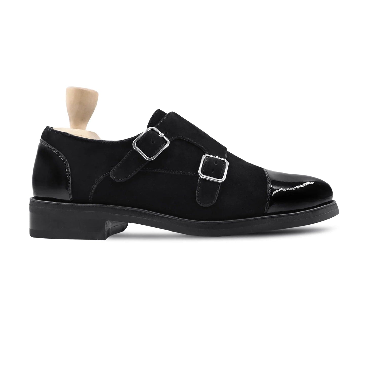 noirtide Handmade Custom Men Black Calf & Suede Leather Double Monkstrap Shoes