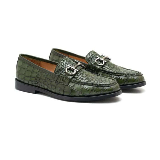 noirtide Handmade, Custom Men Crocodile Pattern Leather Loafer