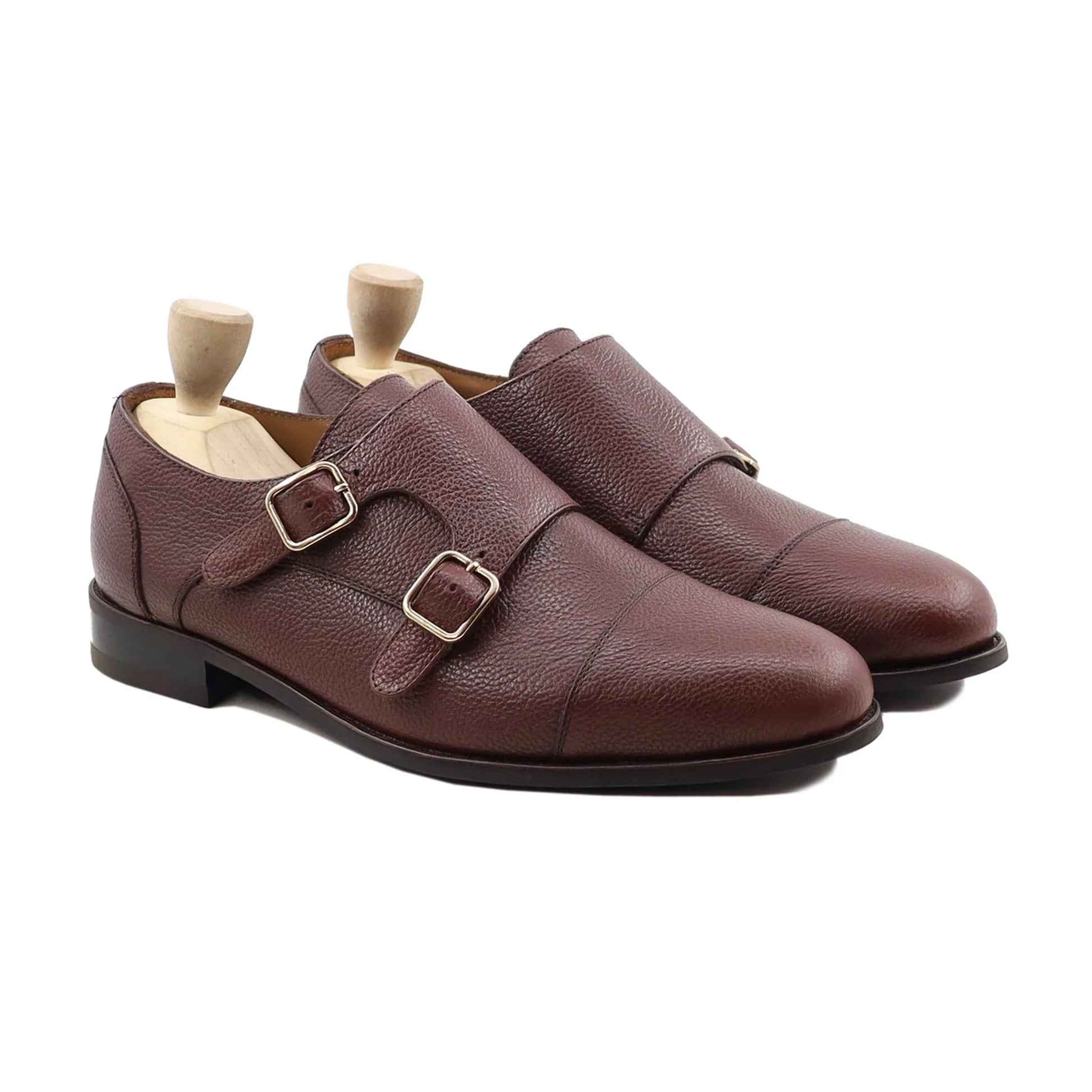 noirtide Handmade Custom Men Pebble Grain Leather Double Monkstrap Shoes