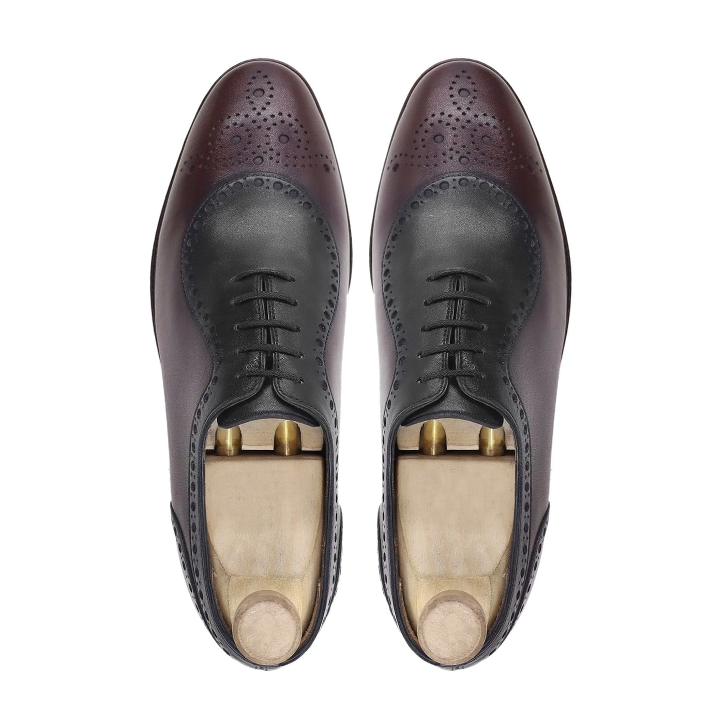 noirtide Handmade, Custom Men's Black and Oxblood Calf Leather Oxford Shoes