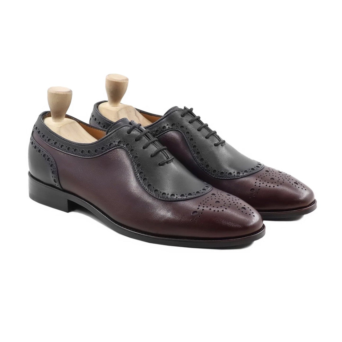 noirtide Handmade, Custom Men's Black and Oxblood Calf Leather Oxford Shoes