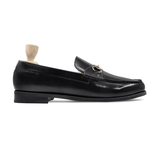 noirtide Handmade, Custom Men's Black Box Leather High Shine Loafer