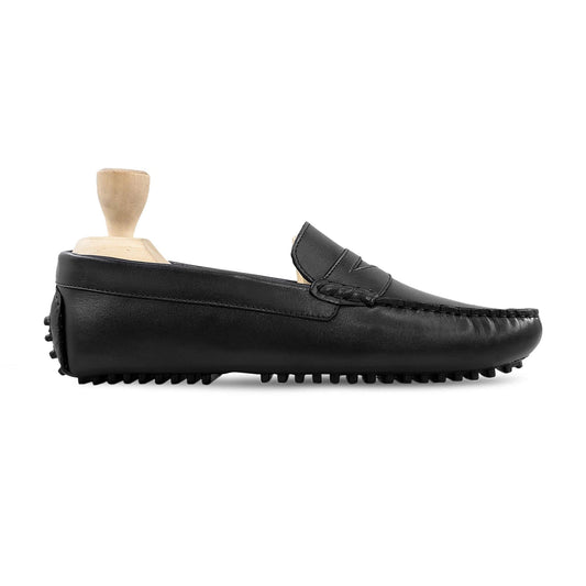 noirtide Handmade, Custom Men's Black Calf Leather Loafer Shoe