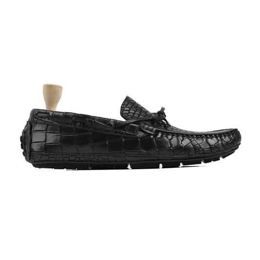 noirtide Handmade, Custom Men's Black Crocodile Leather Loafer Shoe